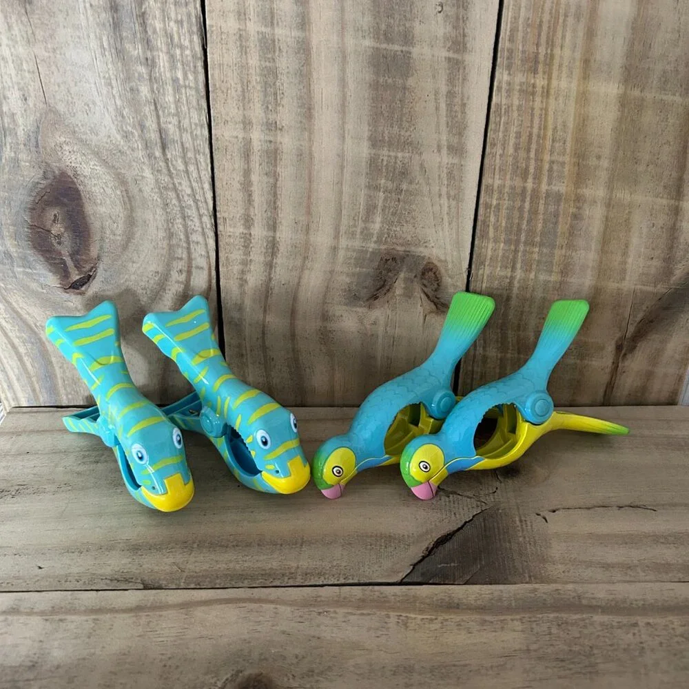 Toucans & Fish Beach Towel Clips for Beach Chairs, Lounge Chairs, Drying Racks